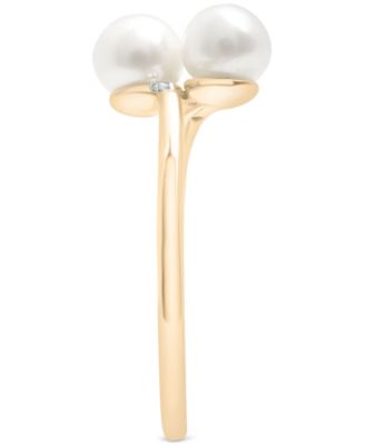 Cultured Freshwater Pearl (5mm) & Diamond Accent Bypass Ring in 10k Gold