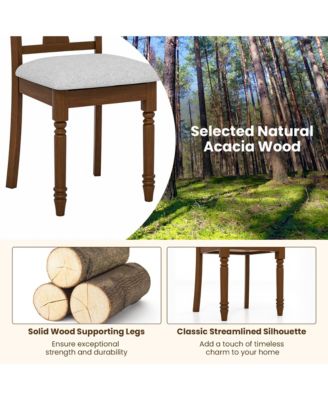 Set of 4 Upholstered Wooden Dining Chair w/ Seat Storage Space Brown