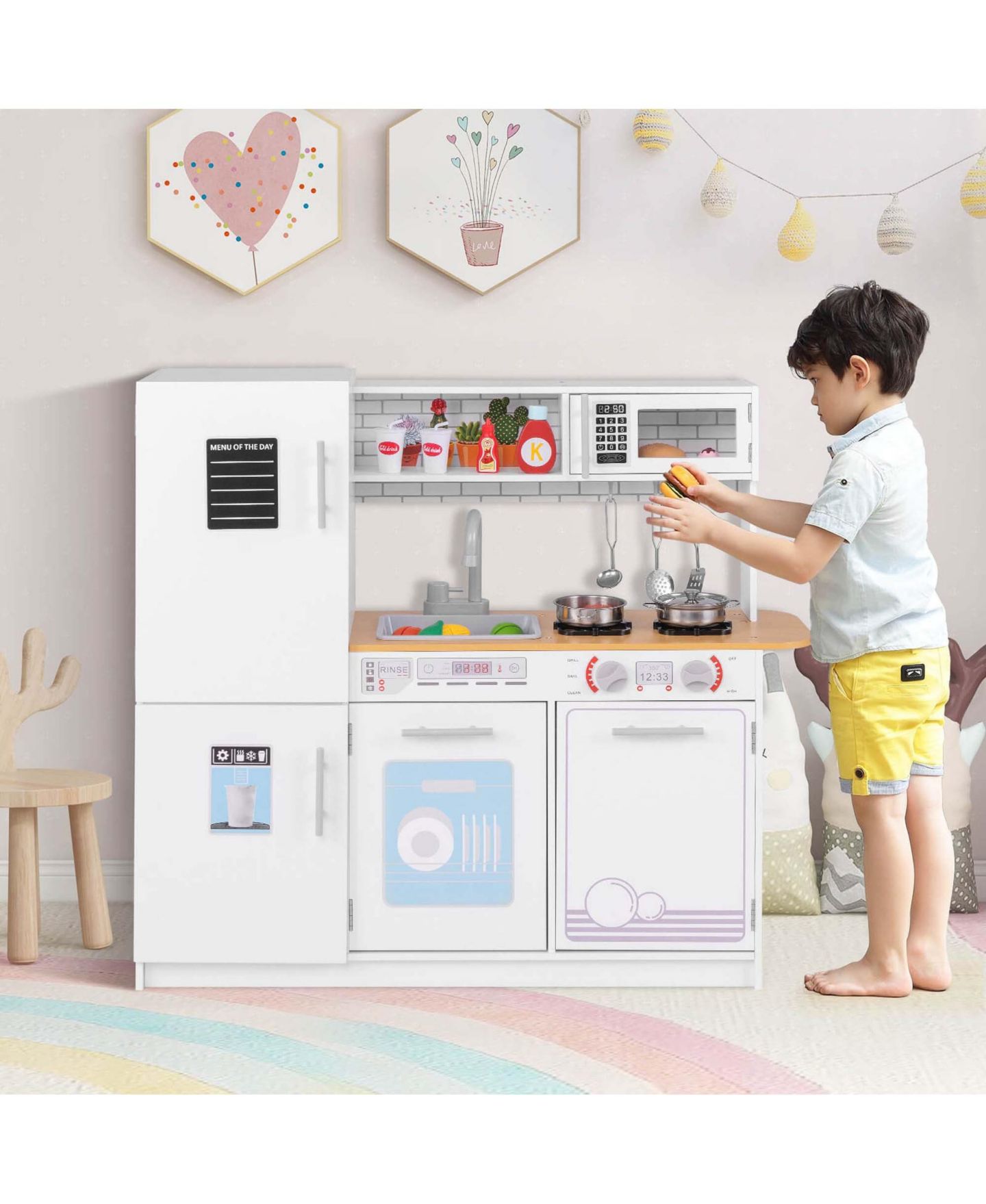 Детский игровой набор Costway Removable Sink 5-Piece Kitchen Playset, Ages 3+, цвет: Белый — фото 4