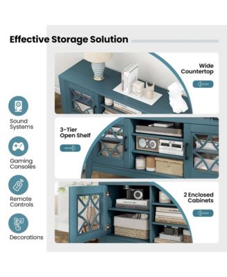 TV Stand for TVs up to 65" with 3-Position Adjustable Shelves Tempered Glass Doors