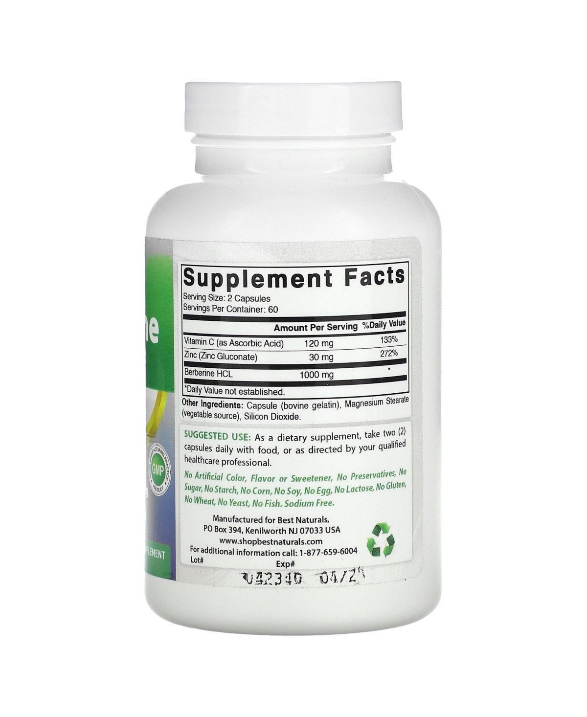 Best Naturals Berberine Plus 1 000 mg - Capsules (500 mg per Capsule)