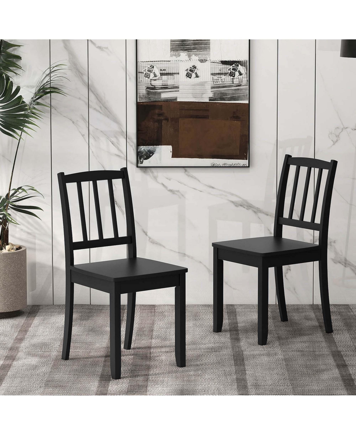 Costway Wood Dining Chair Set of 2 with Rubber Wood Legs Curved Backrest for Kitchen