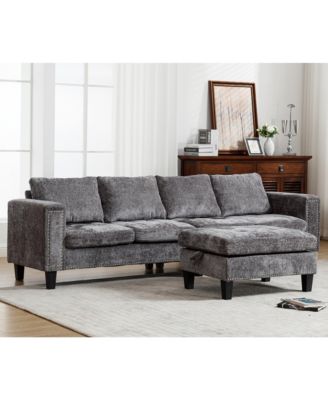5-Seat Fabric Modular Sofa with Ottoman & Reversible Chaise
