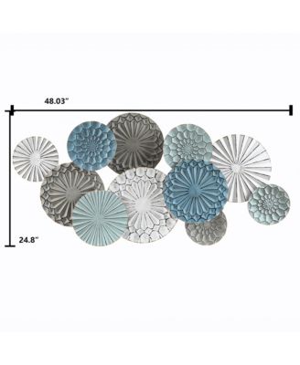 48" Wide Modern Multi-Color Metal Abstract Floral Layered Plates Wall Art Hanging Wall Decor