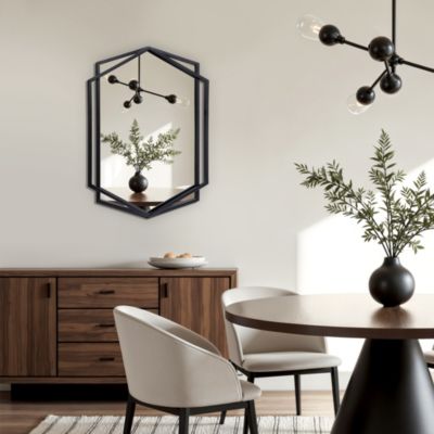 32" Black Metal Hexagon Frame Wall Accent Mirror Wall Mounted Bathroom Vanity Mirror Decor