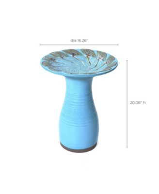 Powder Blue Vintage Spiral Ceramic 20-In Tall Birdbath