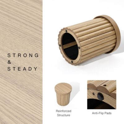 Wood Fluted Round Side Table Mid Century Modern Small End Table for Small Spaces