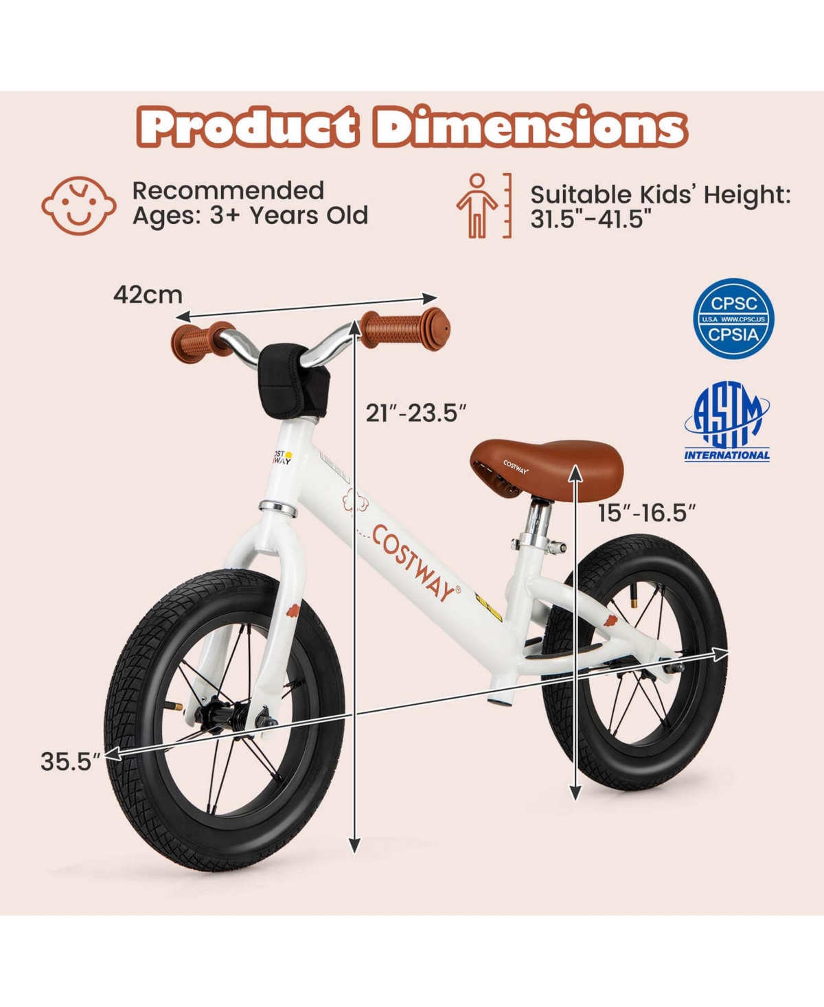 12 Inch Toddler Balance Bike No Pedal Training Bicycle with Inflatable Rubber Tires