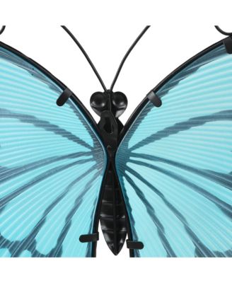 Blue Butterfly Glass and Metal Outdoor Wall Decor
