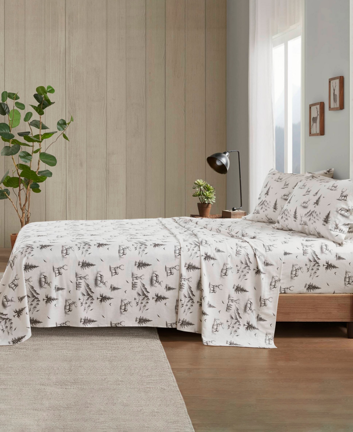 Woolrich Printed Flannel 4-pc. Sheet Set, California King In Gray Deer Toile