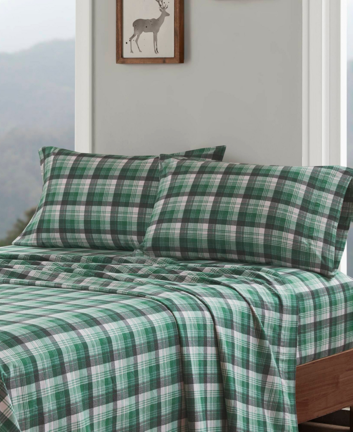 Woolrich Printed Flannel 4-pc. Sheet Set, Full In Green Plaid