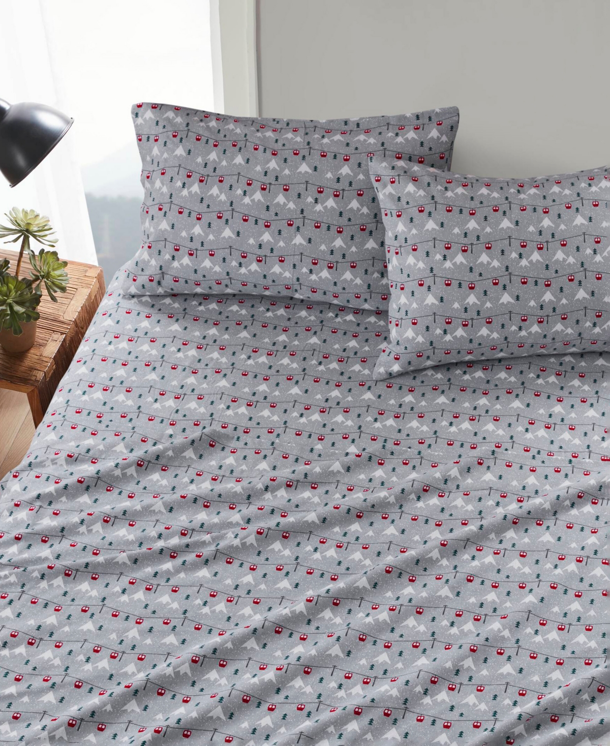 Woolrich Printed Flannel 3-pc. Sheet Set, Twin In Grey Ski Jump