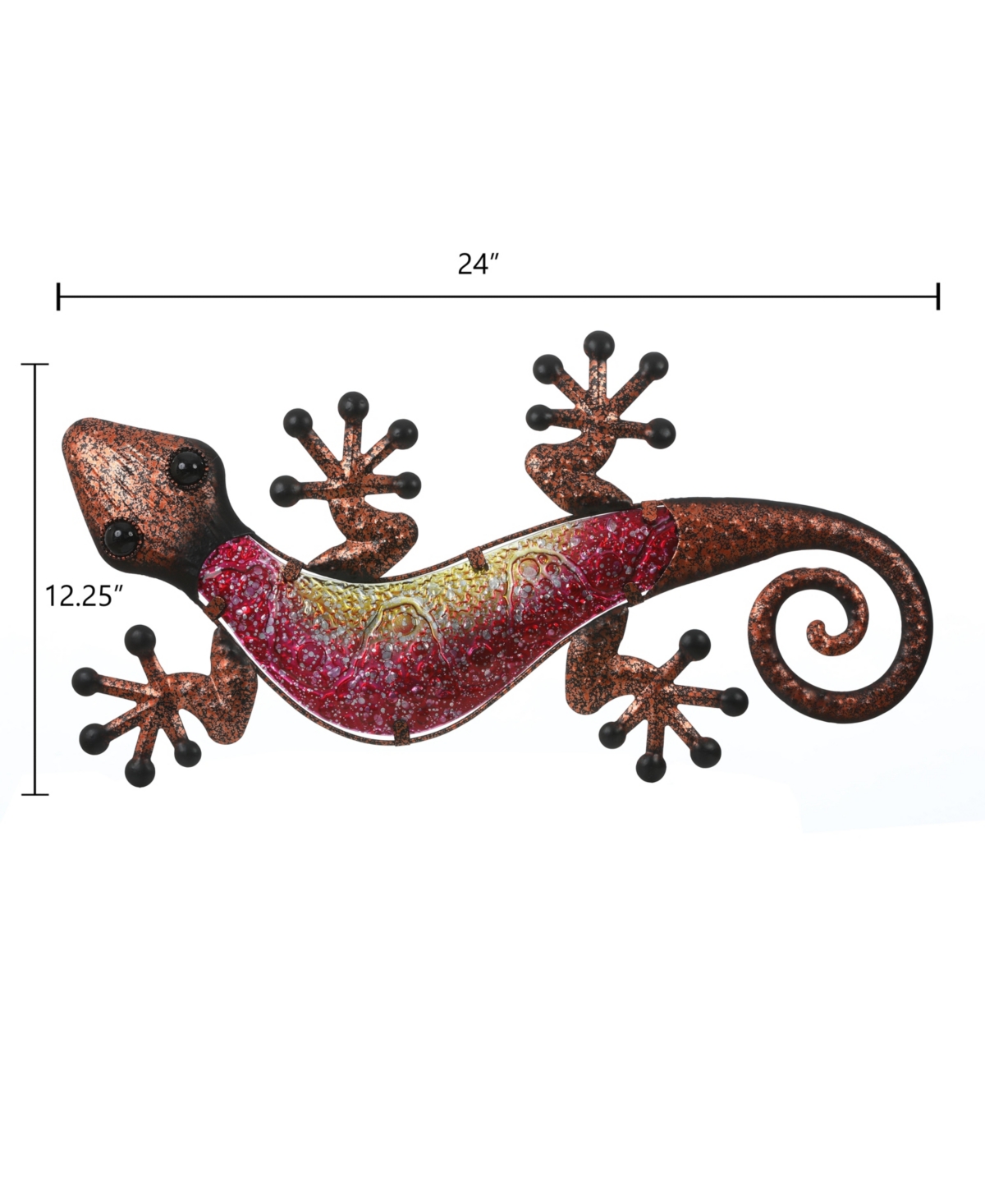 LuxenHome 24-InchGecko Lizard Metal and Glass Outdoor Wall Decor - Pink