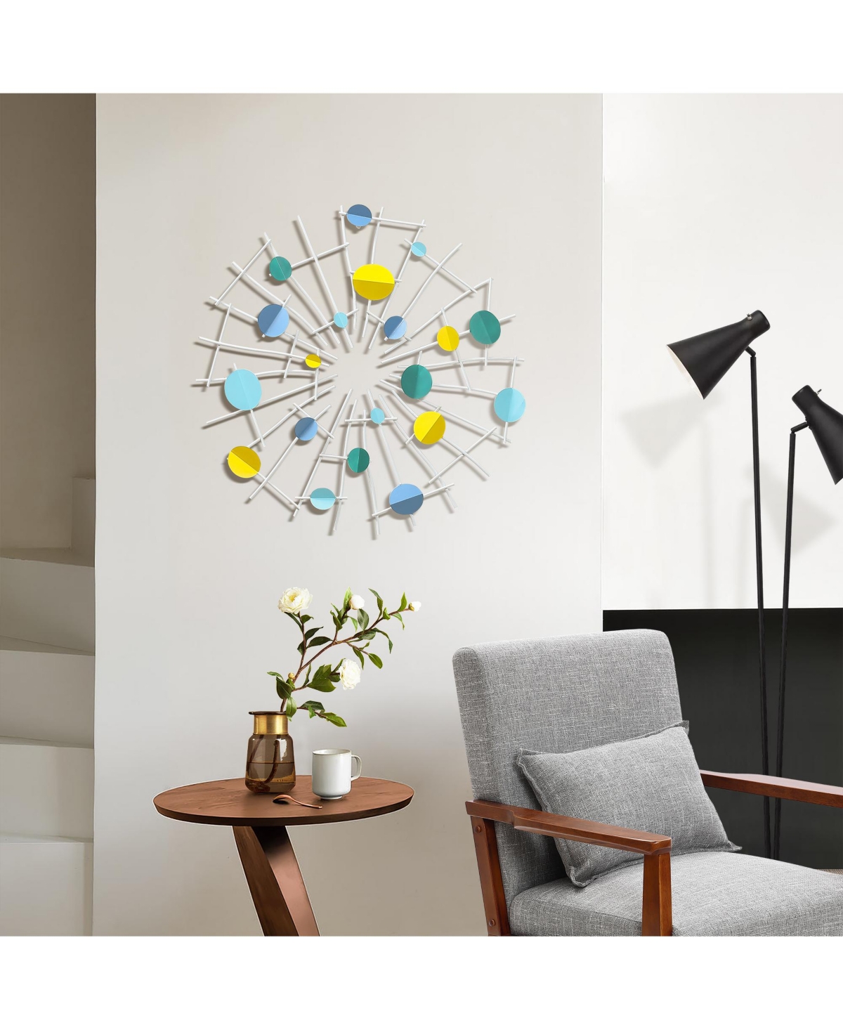 LuxenHome Multi-Color Discs and White Web Metal Abstract Wall Decor - Multi-color