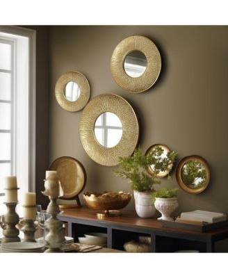 3-Piece Gold Metal Round Wall Mirror Set