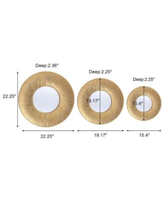3-Piece Gold Metal Round Wall Mirror Set