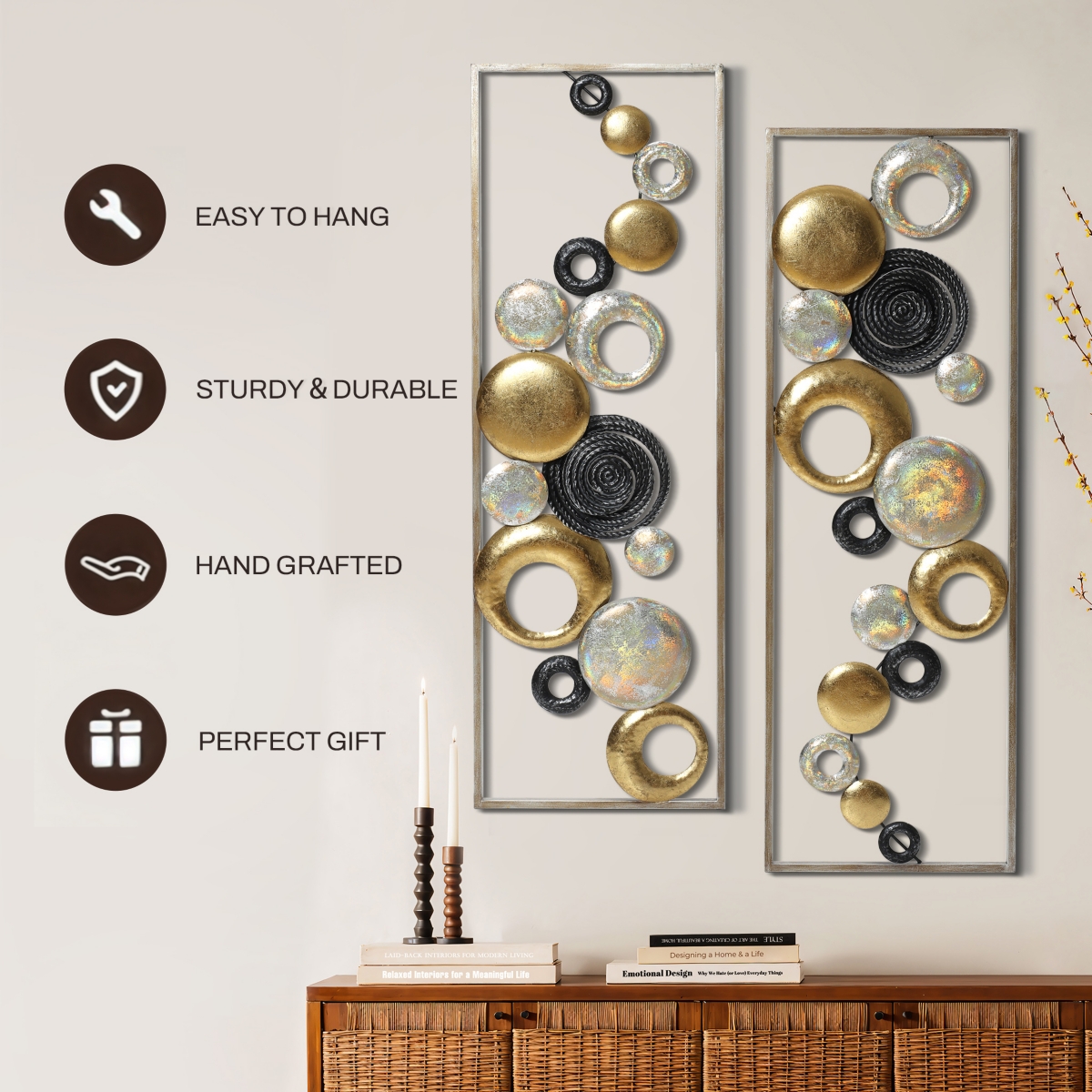 LuxenHome Set of 2 Modern Multi-Color Abstract Metal Wall Decor Panels - Multi-color