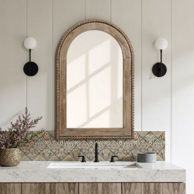 39-Inch Wood Framed Arch Wall Mirror Accent Vanity Mirror Hanging Decor Large Wall Mounted Mirror