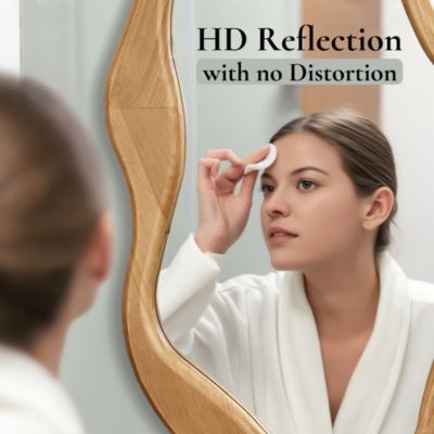 Natural Pine Wood Frame Irregular Oval Wall Mirror Decor Wall Mounted Accent Hanging Mirror