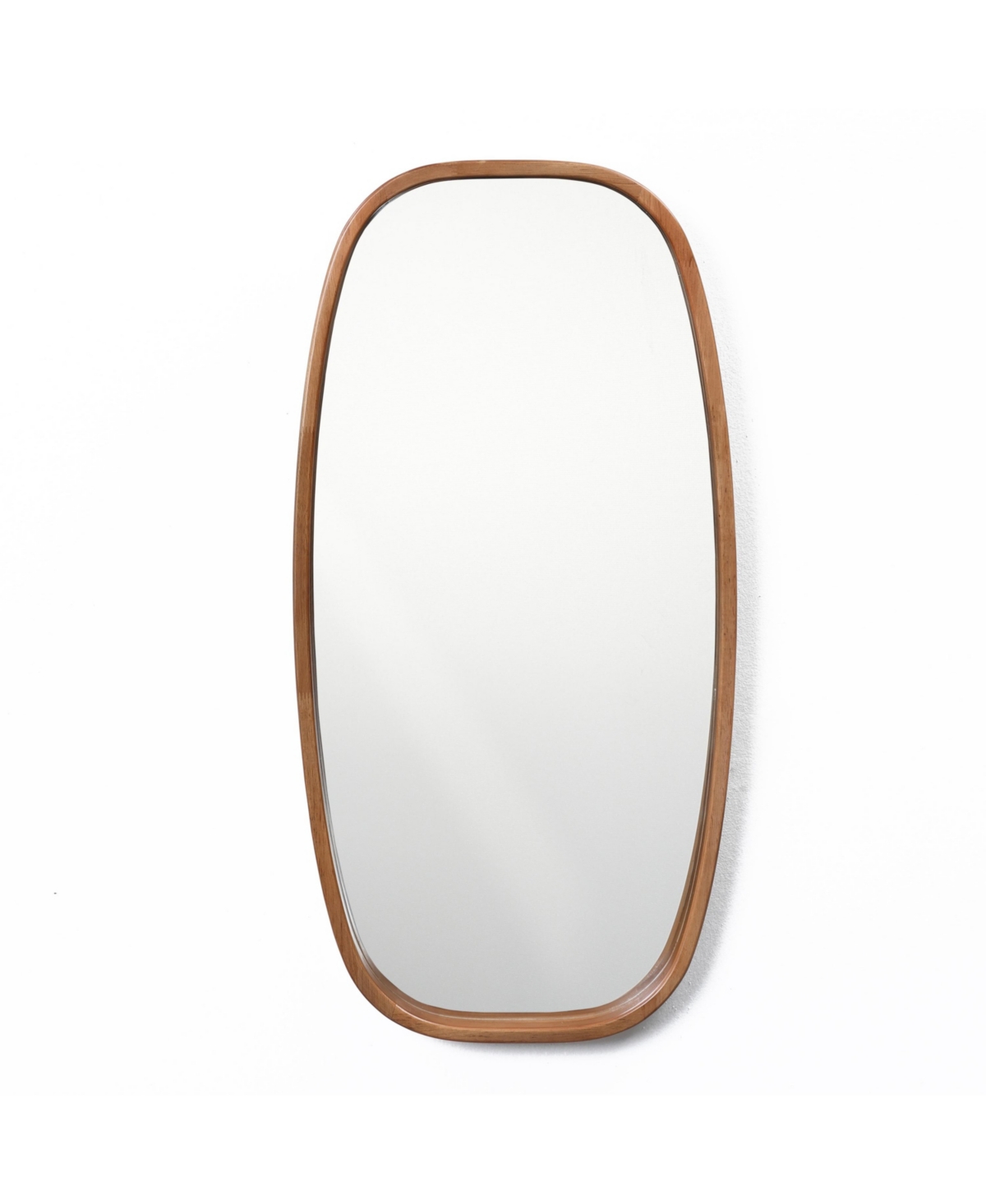 Luxenhome Natural Rubberwood Frame Rounded Rectangle Wall Mirror In Brown