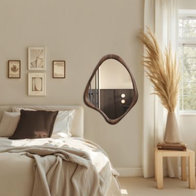 Brown Wood Frame Decorative Wall Mirror