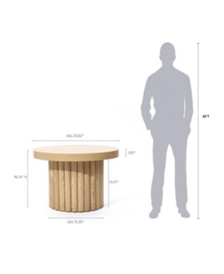 End Table 23.6"Wide Brown Wood Fluted Round Coffee Table and Side Table for Living Room