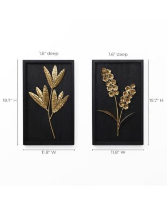 2-Piece Flower Bouquet Modern Wall Decor Set Black and Gold Abstract Wall Art Hanging Decoration