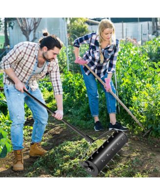 21" Manual Lawn Aerator Grass Aeration Tool with Handle, Fillable with Sand or Stone