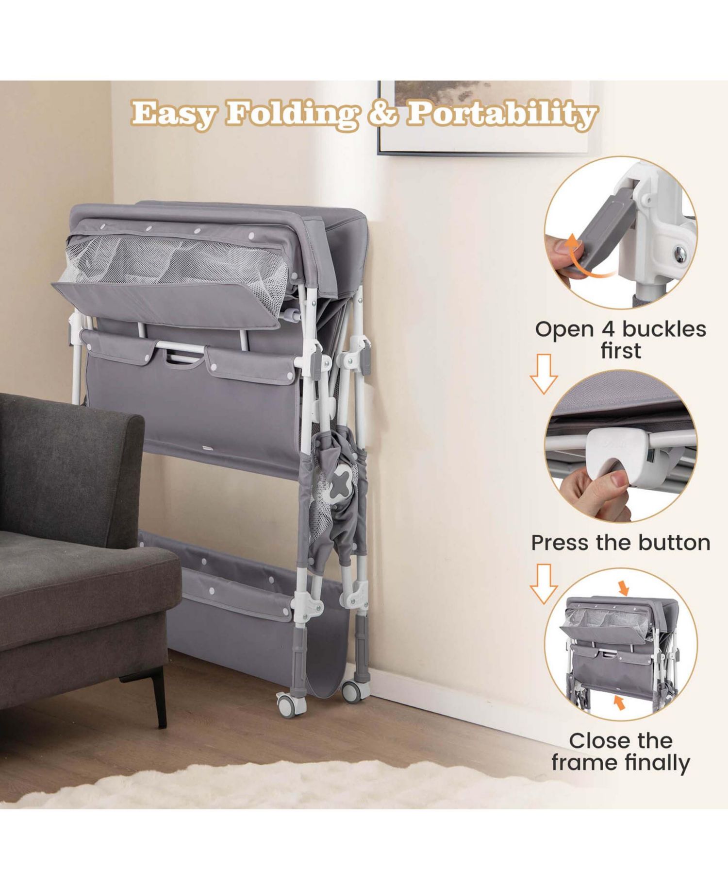 Portable Baby Changing Table with Wheels Adjustable Height Large Storage Rack