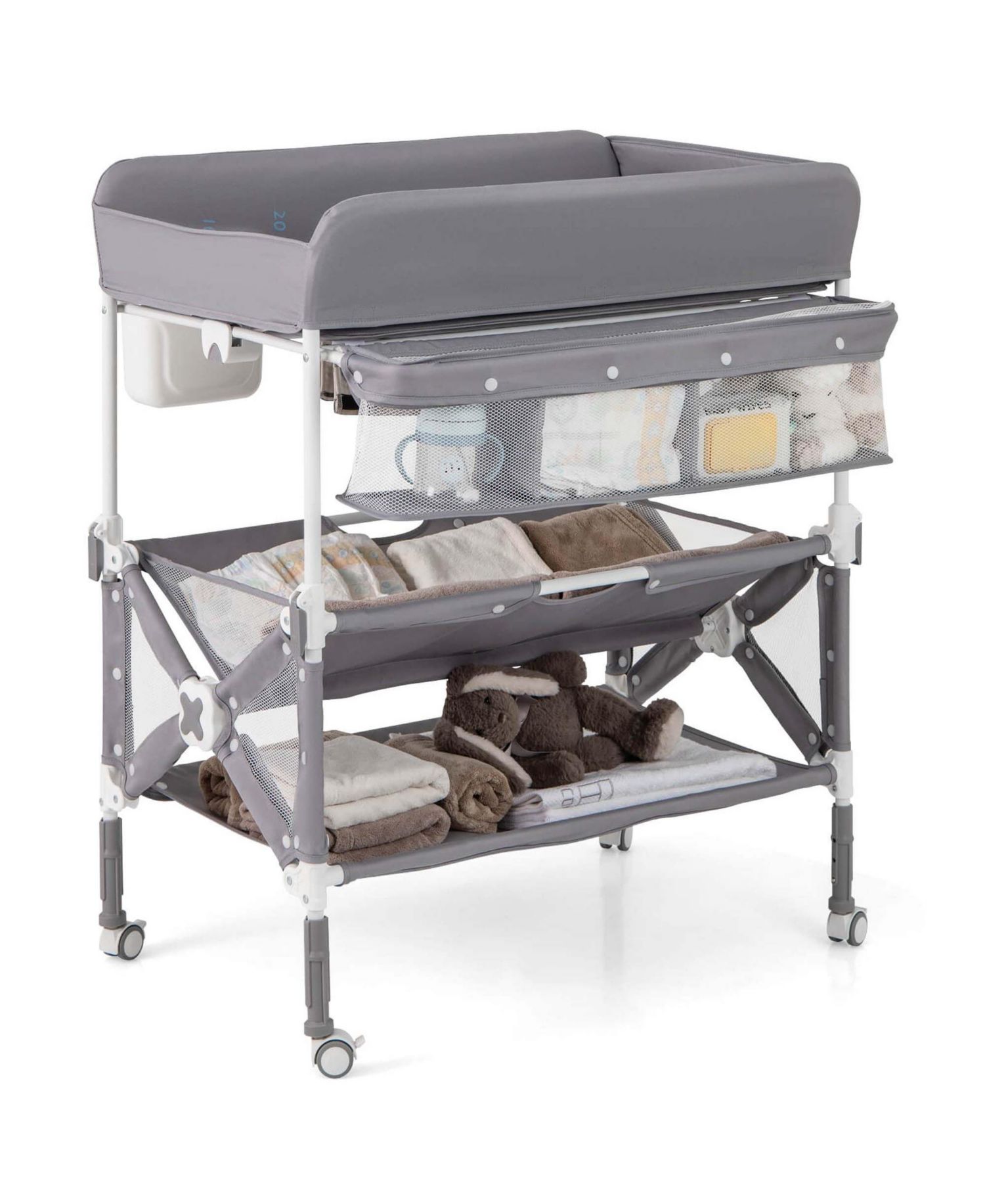 Portable Baby Changing Table with Wheels Adjustable Height Large Storage Rack