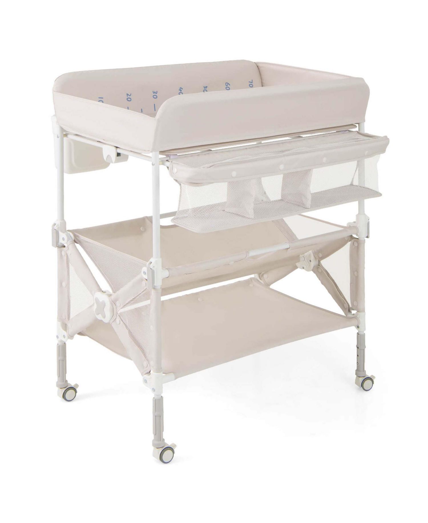 Portable Baby Changing Table with Wheels Adjustable Height Large Storage Rack