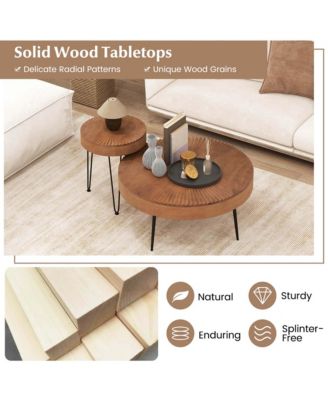 Farmhouse Round CoffeeTable Set of 2 End Table Natural Finish for Living Room Coffee