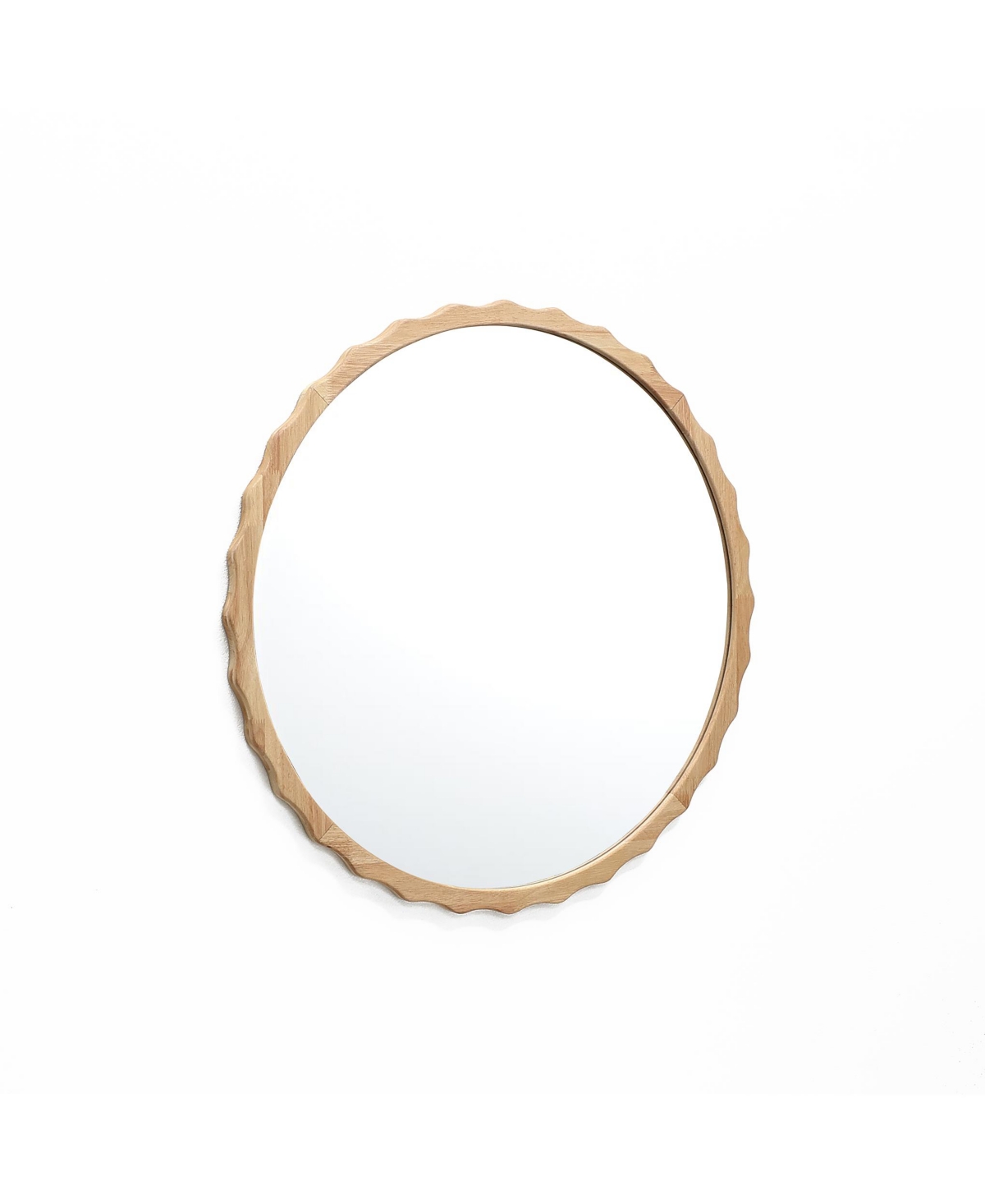 LuxenHome 31.5-Inch RoundRubberwood Scalloped Frame Wall Mirror - Natural