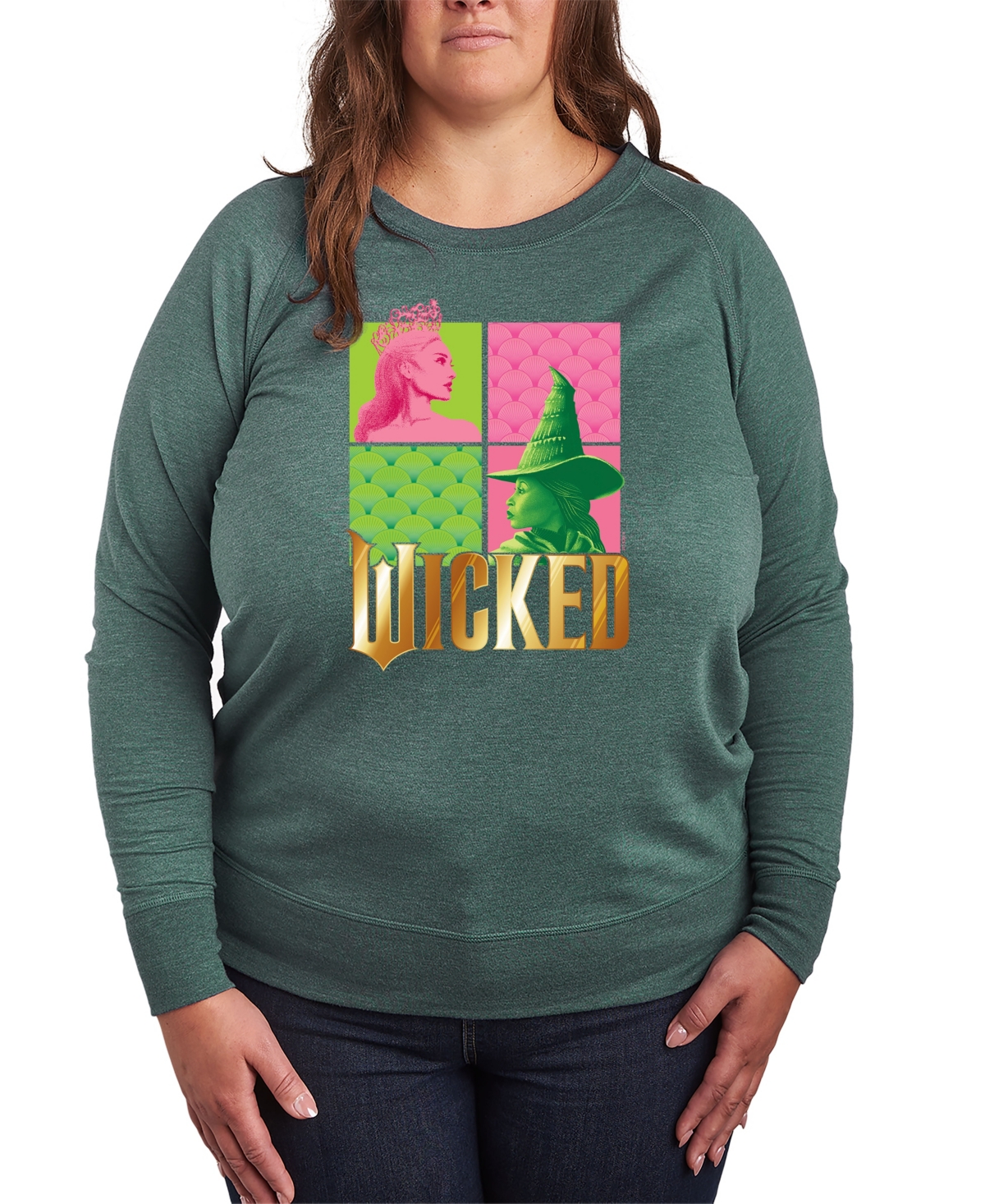 Hybrid Apparel Plus Size Wicked Elphaba Glinda Graphic Pullover T-shirt In Green