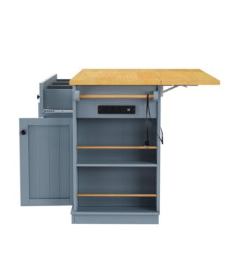 53" Drop Leaf, Power Outlet, Adjustable Shelves, Rolling Cart, Fridge-Inspired Racks Kitchen Island