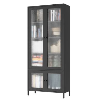 4-Door Metal Storage Display Cabinet with Glass Tempered Doors