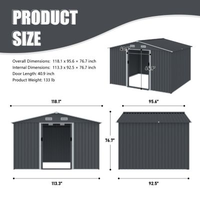 8x10 Metal Storage Shed with Sliding Doors