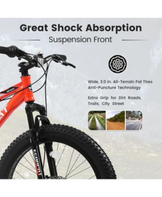 Elecony 24 Inch Fat Tire Bike Adult/Youth Full Shimano 7 Speeds Mountain Bike, Dual Disc Brake, High-Carbon Steel Frame, Front Suspension, Mountain Trail Bike, Urban Commuter City Bicycle