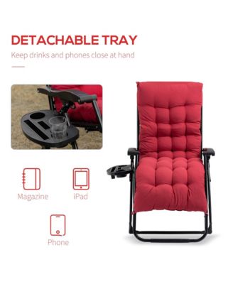 Zero Gravity Chair, Folding Reclining Lounge Chair with Padded Cushion, Side Tray for Indoor and Outdoor, Supports up to 264 lbs., Red