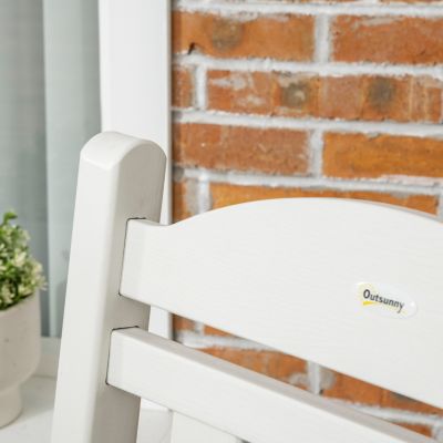 Outdoor Rocking Chair, All Weather-Resistant HDPE Rocking Patio Chairs with Rustic High Back, Armrests, Oversized Seat and Slatted Backrest, 350lbs Weight Capacity, White