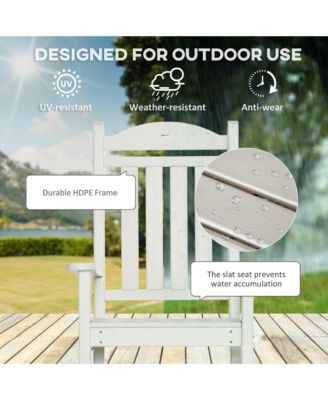 Outdoor Rocking Chair, All Weather-Resistant HDPE Rocking Patio Chairs with Rustic High Back, Armrests, Oversized Seat and Slatted Backrest, 350lbs Weight Capacity, White