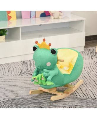 Kids Ride-On Rocking Horse Toy Frog Style Rocker with Fun Music, Seat Belt & Soft Plush Fabric Hand Puppet for Children 18-36 Months