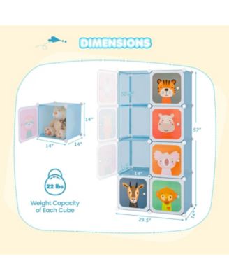 8-Cube Kids Wardrobe Baby Dresser Bedroom Armoire Clothes Hanging Closet with Doors