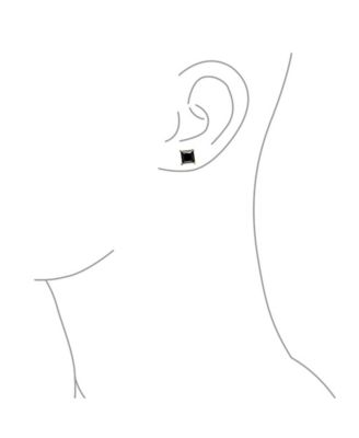 Black Square Cubic Zirconia Stud Earrings 14K Gold Sterling Silver