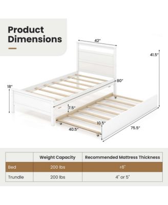 Twin Size Platform Bed with Trundle Pull-out Trundle Headboard & Footboard