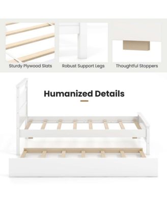 Twin Size Platform Bed with Trundle Pull-out Trundle Headboard & Footboard