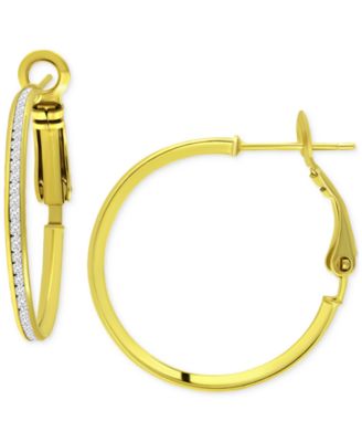 Cubic Zirconia (2 ct. t.w.) Small Hoop Earrings in Sterling Silver or 18k Gold Over Sterling Silver, 0.98", Exclusively at Macy's 