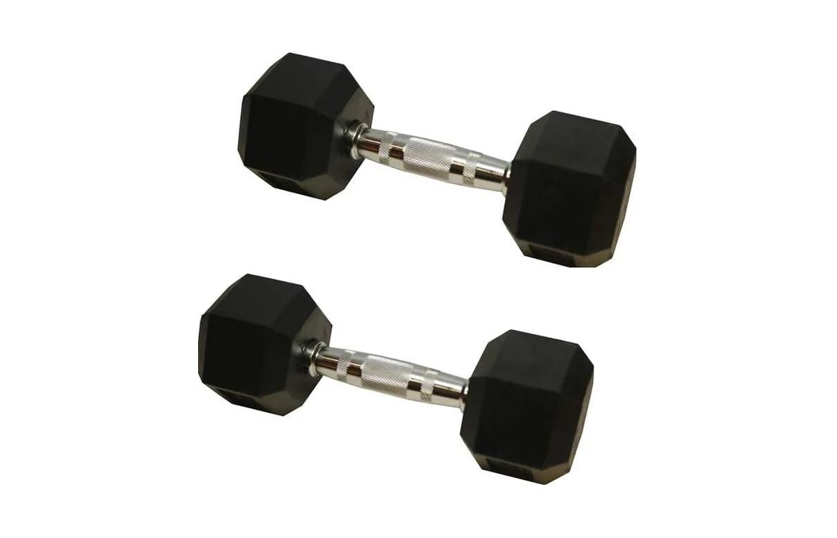 Amber Sports Barbell Rubber encased Hex Dumbbell Weights with Metal Handles for Strength Training, Full Body Workout. Sold as a Pairs,