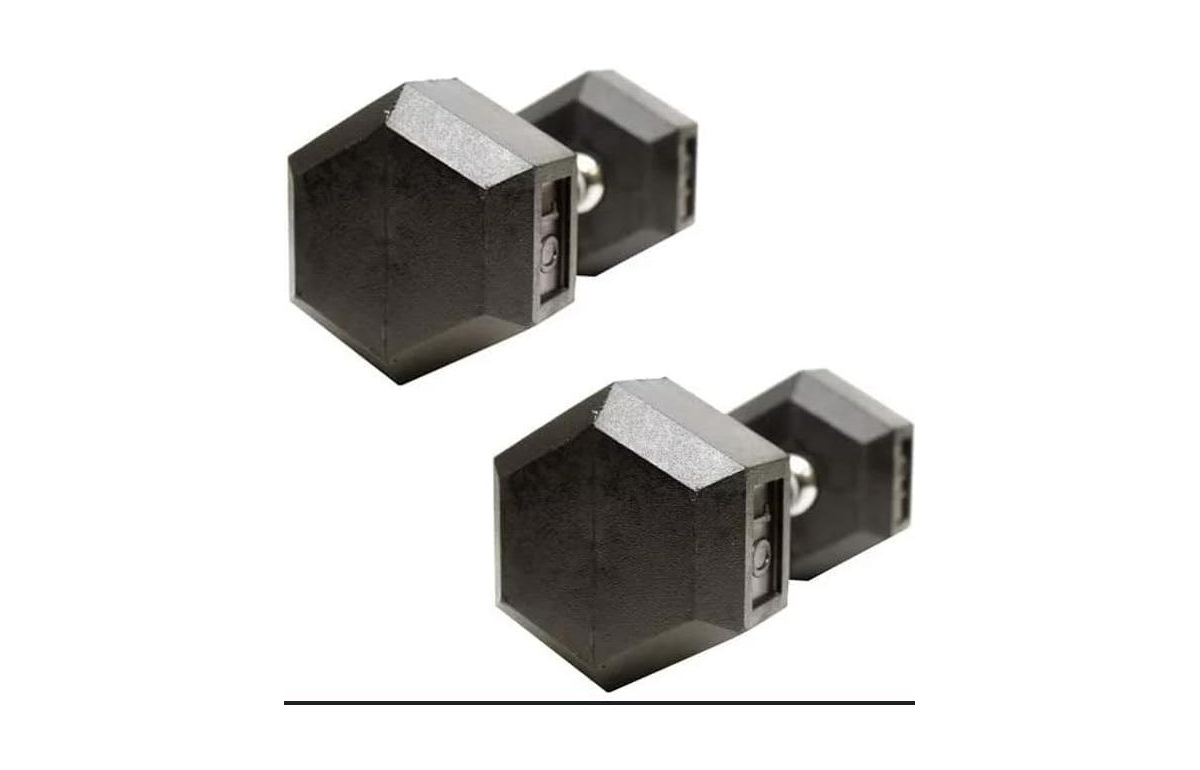 Amber Sports Barbell Rubber encased Hex Dumbbell Weights with Metal Handles for Strength Training, Full Body Workout. Sold as a Pairs