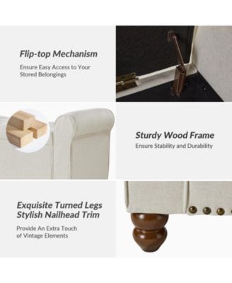 Transitional Carmen 43.7" Wide Storage Bench with Sturdy Wood Legs